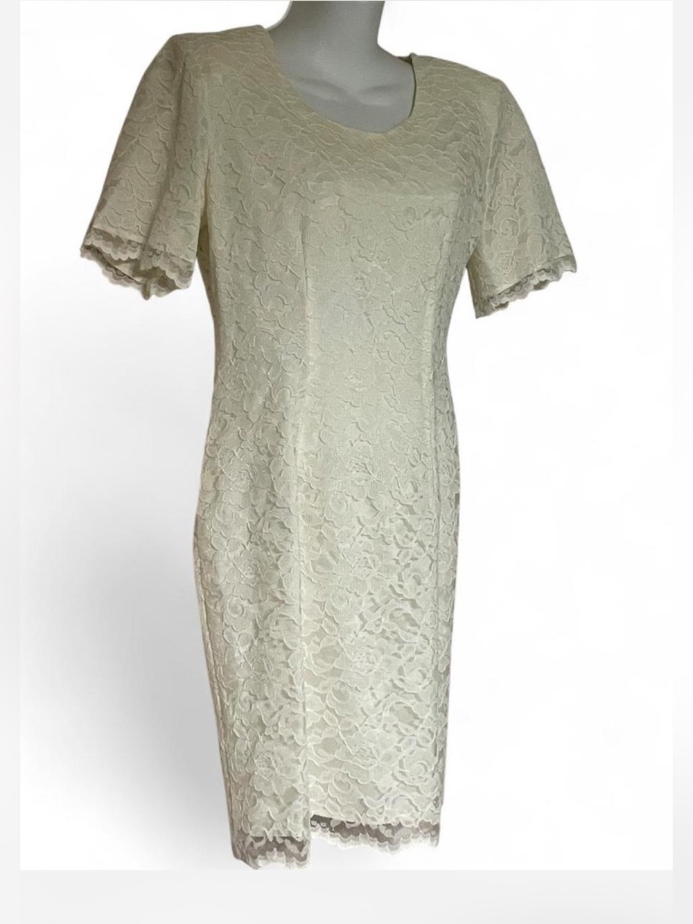 Vintage 90s My Michelle Cream Lace Midi Dress, Fully Lined, Size 6P
